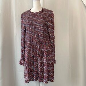 Patrons Of Peace Abstract Smocked Bodice Long Sleeve Boho Western Mini Dress LG